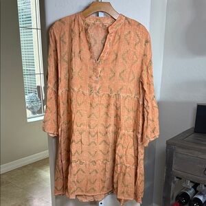 RHEA BLOCK PRINT DRESS IN TANGERINE